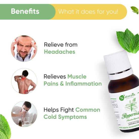 Naturalis Essence of Nature Pepermunt Etherische Olie Onverdund Puur en Natuurlijk Therapeutische kwaliteit voor Stomen, Haar, Huid, Gezicht & Diffuser - 15ml