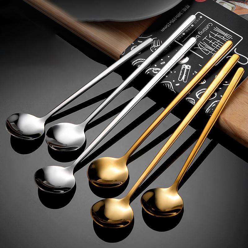 Long Handled 304 Stainless Steel Coffee Spoon Ice Cream Dessert Tea Stirring Spoon Dessert Spoon Kitchen Accessories Bar Tools
