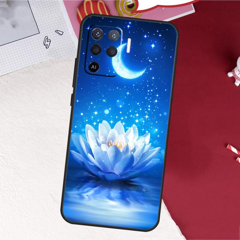 Lotus Blue White Flowers Case For Oppo A16 A96 A76 A17 A18 A60 A80 A40 A38 A58 A78 A98 A94 A74 A54 A15 A57 A77 A5 Pro