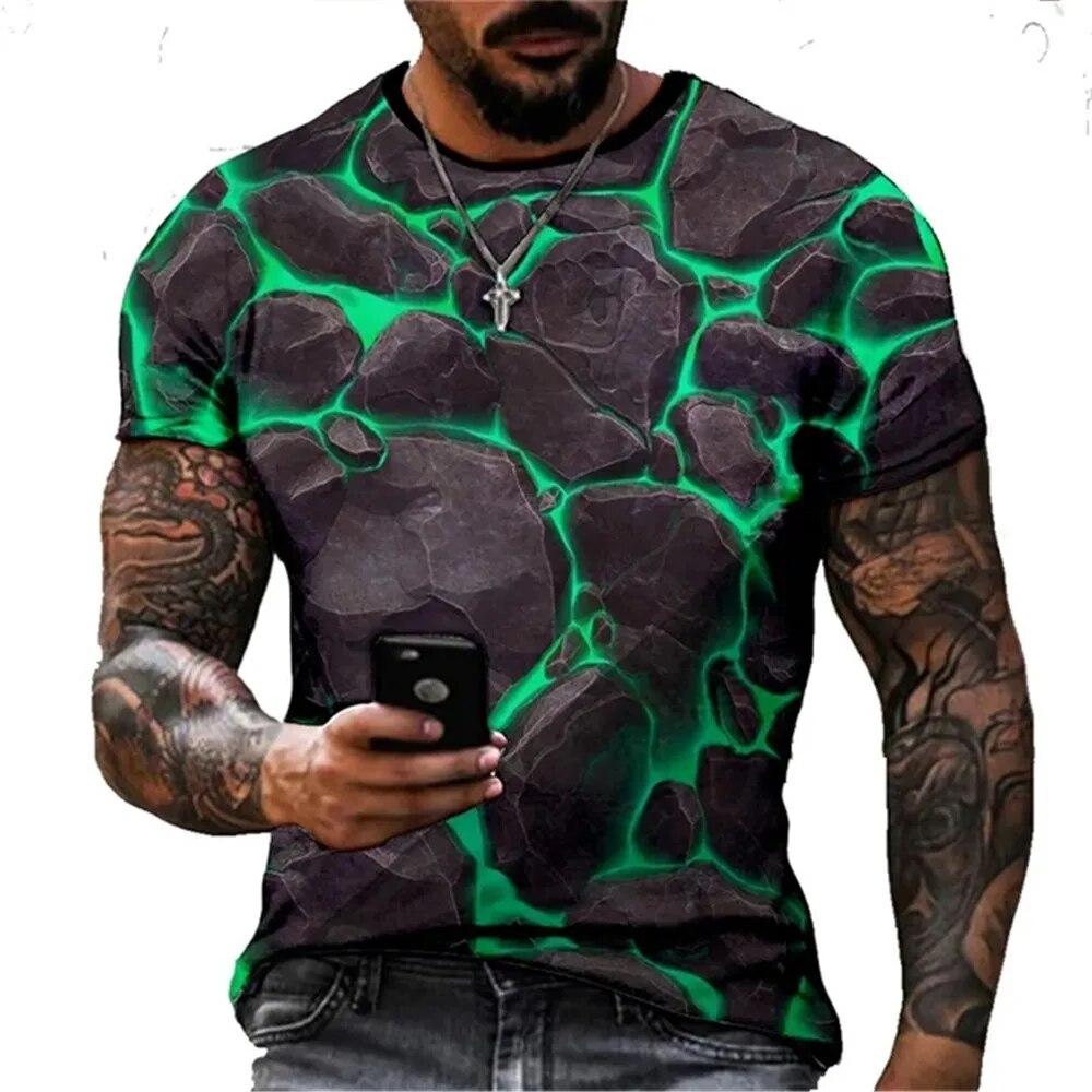 3D Cartoon Pattern Short Sleeve Summer Trend Fashion Street Hip Hop Style Loose Comfortable Round Neck T-Shirt Men Clothing