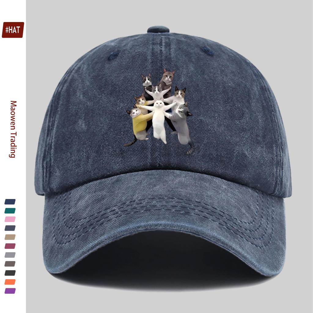 pc pcs Funny Cat Print Trucker Hat with Kitten Design Adjustable Snapback Cap Suitable for Men Women Lightweight Washed V