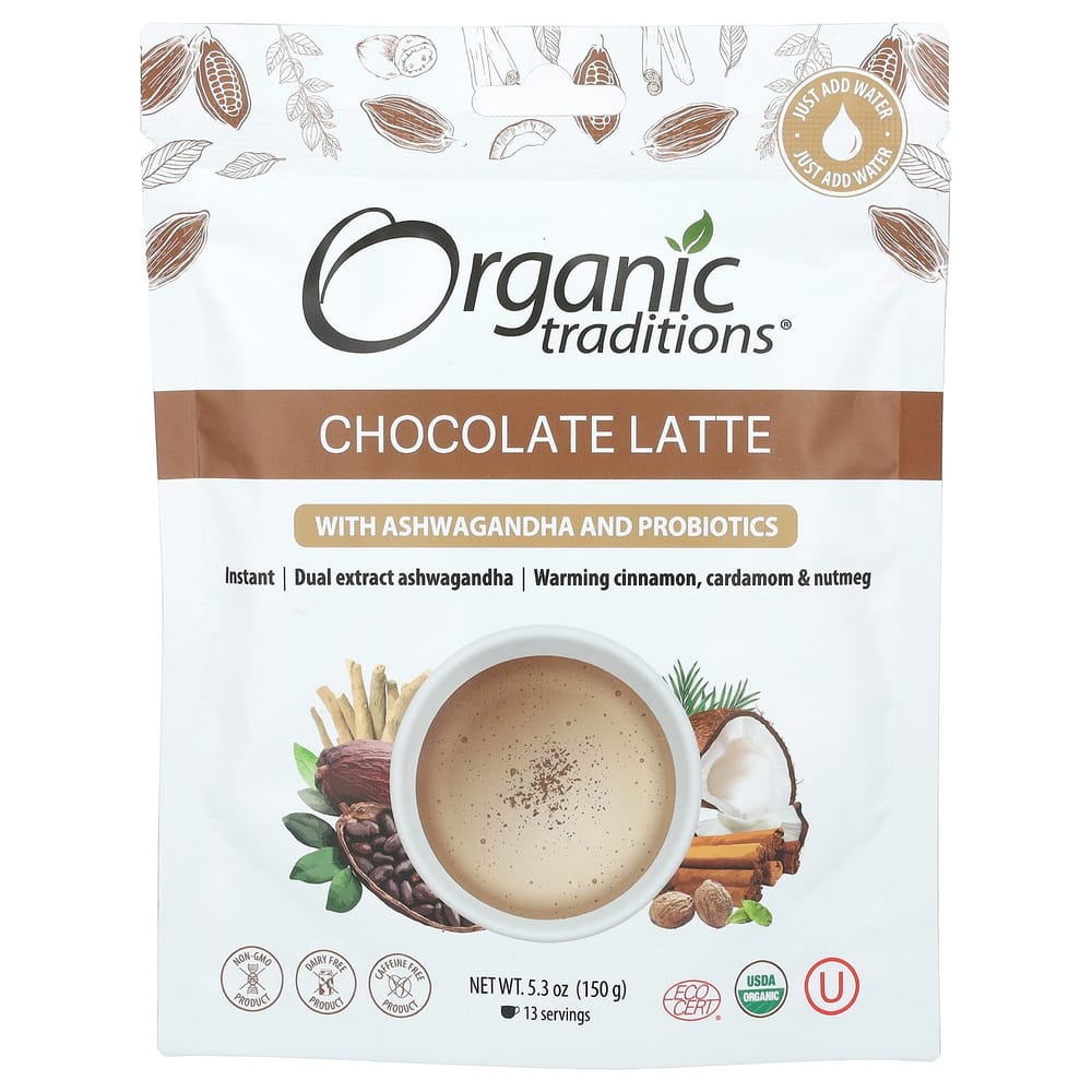Organic Traditions Ashwagandha & Probiotic Infused Chocolate Latte 150g (5.3oz)