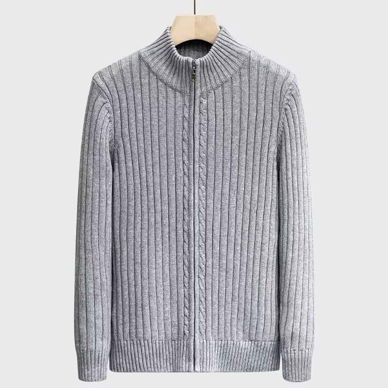

Men s Striped Stand Collar Zipper Sweater - Autumn/Winter Thick Knit Jacket 2XL