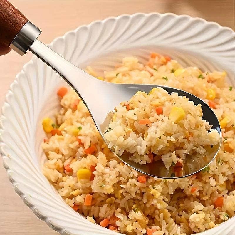 [Stainless Steel | Wooden] 2pcs Stainless Steel Wooden Handle Soup Spoon Set - Non-Stick Kitchen Utensils for Cooking, Dining