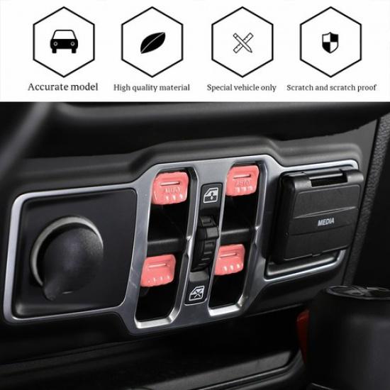 4X Window Lift Switch Adjustment Button Trim Decor Cover For Jeep Wrangler JL JT