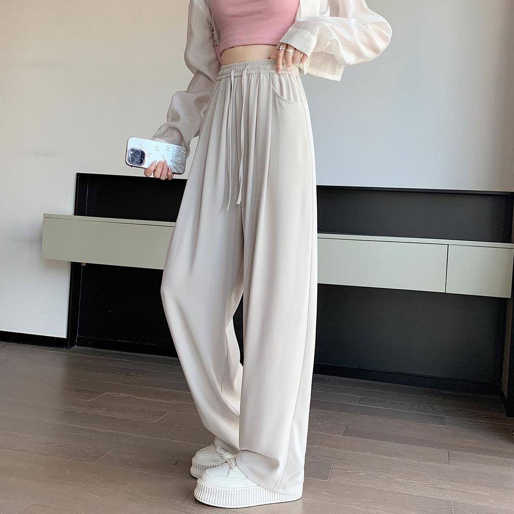 Women's High-Waist Summer Silk Wide-Leg Floor-Length Pants, Versatile & Slimming (Style 66248#)