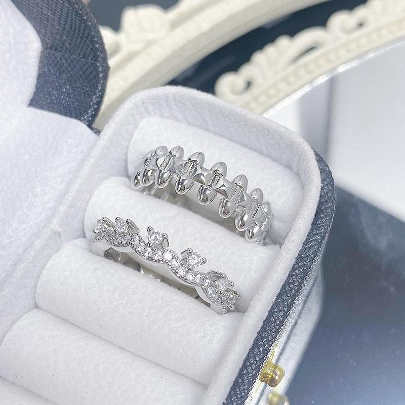 Lace Lace Diamond Zircon Light Luxury Open Ring High Sense Stacking Wearing Temperament Plain Ring Niche Design Ring Women