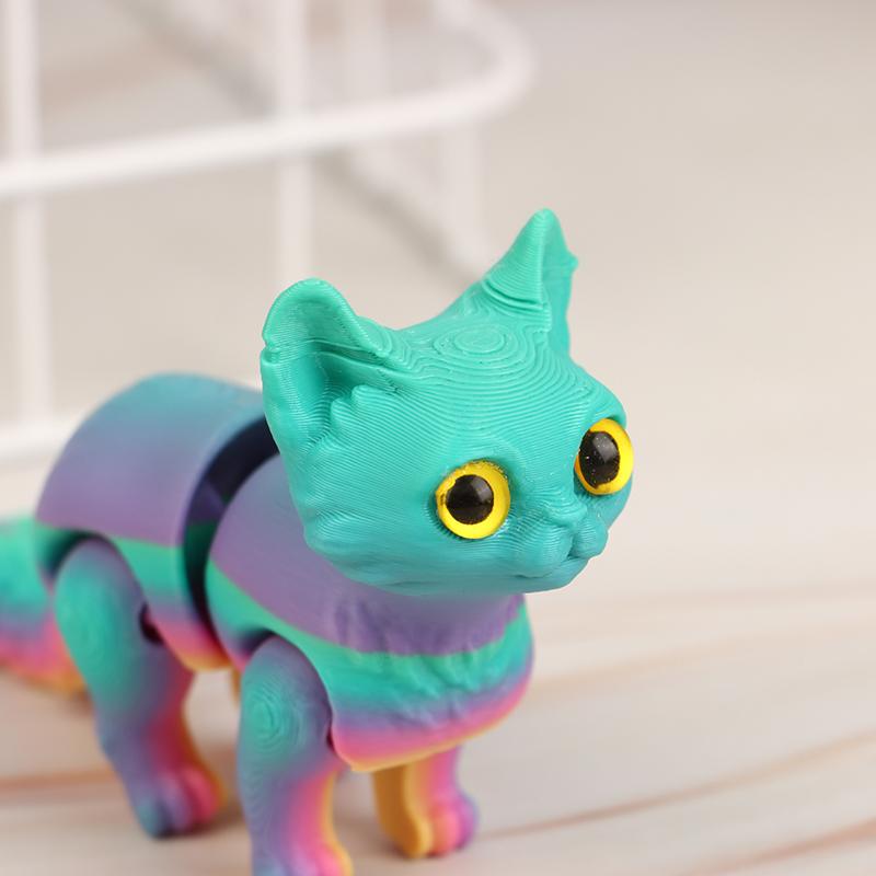 3D Printed Cute Kitten With Movable Tail Joint Children'S Gift Toy Model Car Ornament