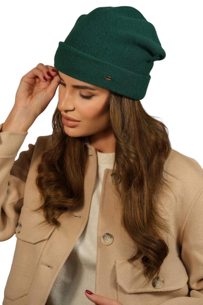 Women' Woolen Hat with Turn-Up in Bottle Green Kamea-Krokus