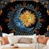 Sun and Moon Tapestry Wall Hanging, Boho Hippie Vintage Celestial Starry Sky Tapestries, Flower and Stars Wall Decor for Bedroom