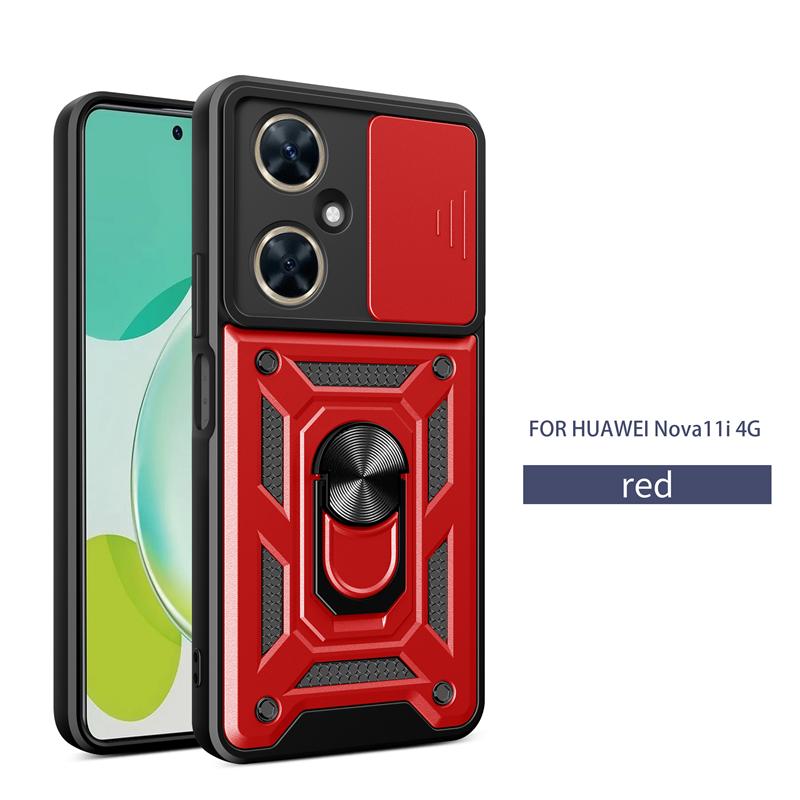For Hauwei Nova11i 4G Case Slide Camera Armor Phone Case For Huawei Nova 11i 11 I I11 4G MAO-LX9 6.8" Car Holder Ring Back Cover