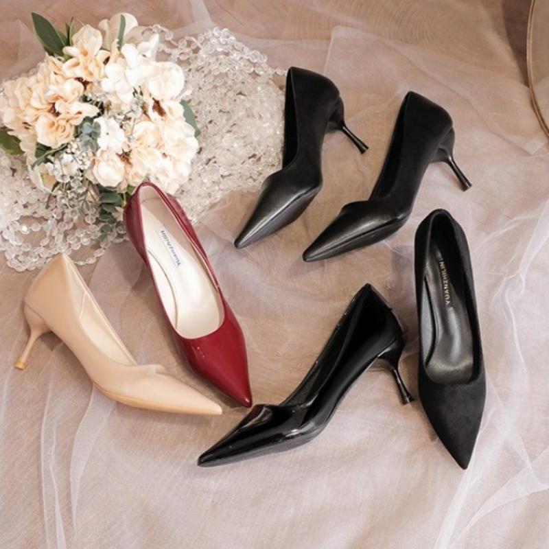 Shoes Leather 2025 Summer New Style Women Pumps Sexy High Heels Shallow Mouth Pointed End Party Shoes Women Heels Fashion