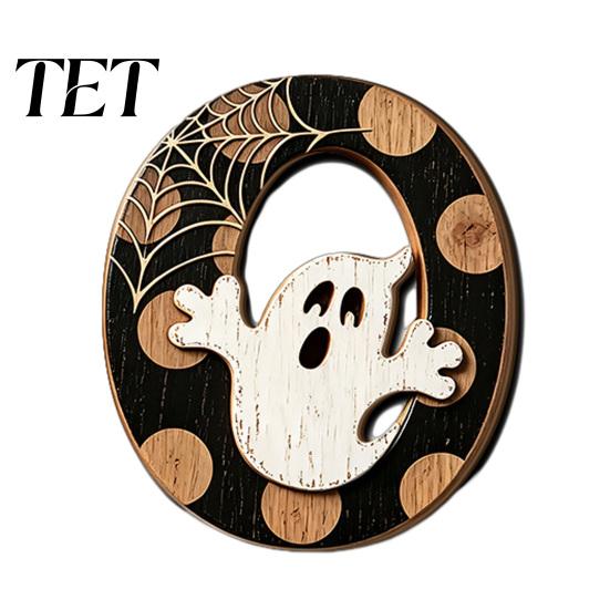 Ghost Letter Sign for Home Halloween Wooden Ornament, Retro Solid Ghost/Letter/Pumpkin Sign, Tabletop Wood Holiday Shelf Sitter Centerpiece Decoration