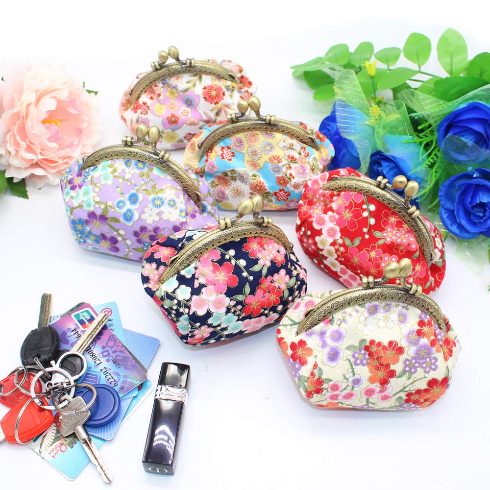 (pont Du Monde) Clasp Wallet, Coin Purse, Pouch, Japanese Pattern, Kyoto, Stylish, Cute, Character (Flower Blue)