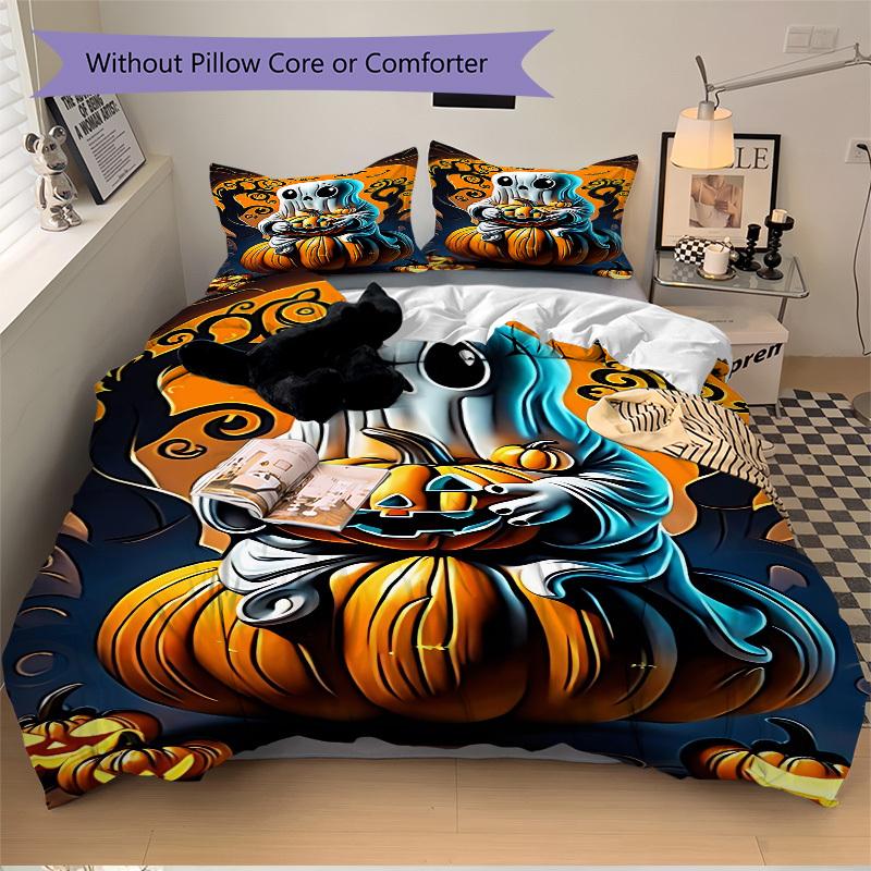 3pcs Halloween Ghost Duvet Cover Set - Machine Washable, Includes 1 Cover and 2 Pillowcases, No Core Included yy251013069