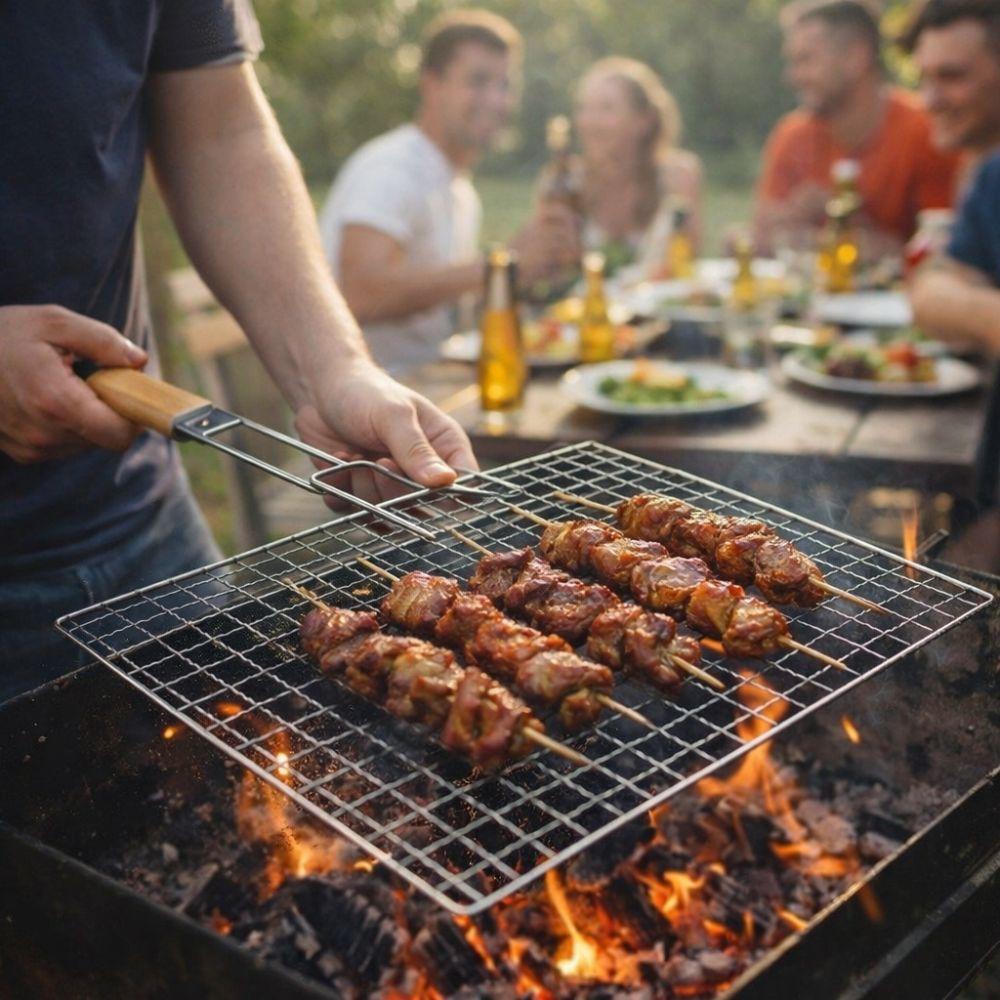 Stainless Steel Grilling Baskets Rustproof Grilled Fish Net BBQ Rack Mesh Outdoor Cooking