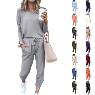 Women's Loose Fit Casual Two Piece Set Long Sleeve Top with Crew Neck and Drawstring Waist Jogger Pants Relaxed Fit Lounge Outfit