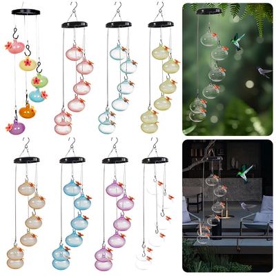 Hanging Humming Bird Feeder Ant and Bee Proof Charming Window Bird Feeders with 6 Feeder Balls Colorful Wind Chimes Bird Feeder