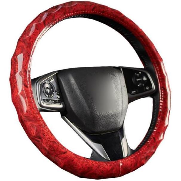 15 Inch Leather Steering Wheel Cover Peach Wood Grain Anti-Slip Breathable Comfortable Four Seasons Universal Car Wheel Protector (Coffee)