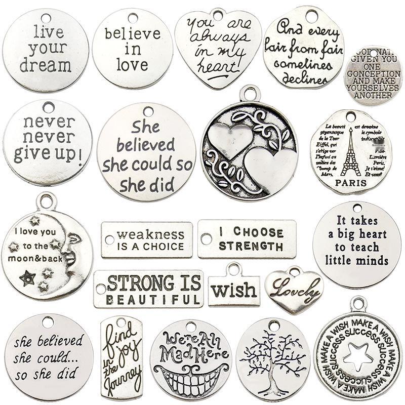 

Вдохновляющие подвески-шармы с английскими буквами для DIY-украшений - Аксессуары из цинкового сплава серебристого цвета для браслетов, ожерелий и серег.