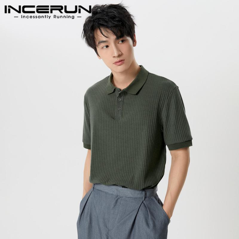 

INCERUN Мужские трикотажные топы с коротким рукавом, повседневные полосатые узкие рубашки S