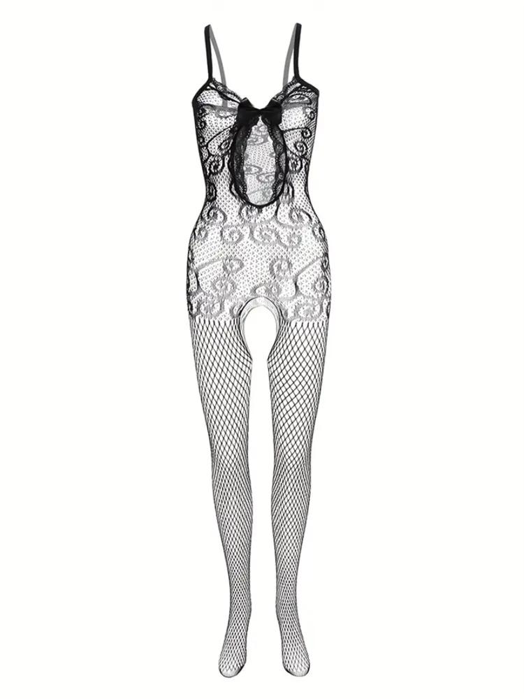 Hot Drilling Bodysuit Erotic Lingerie Women Fishnet Sexy Stockings With Belt Rhinestone Pantyhose Black Mesh Erotic Costumes