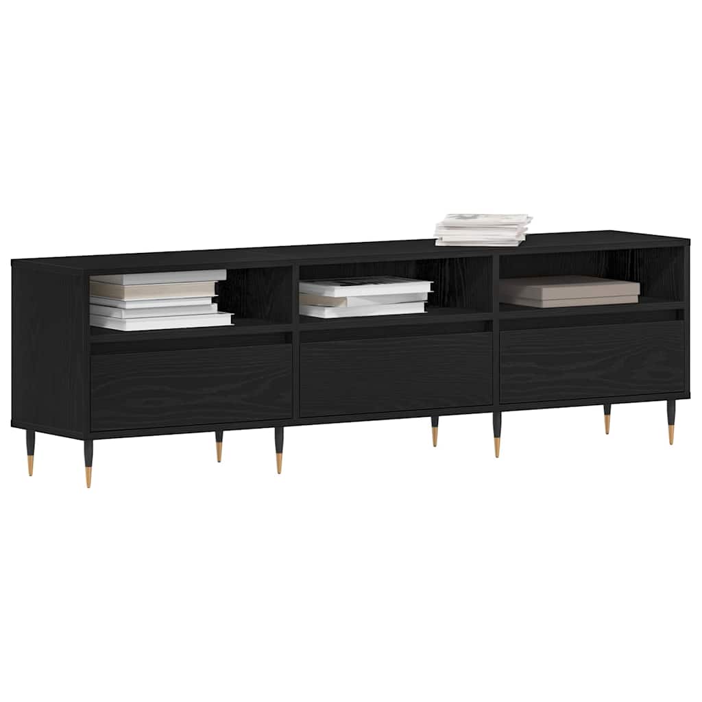 TV Cabinet in Black Oak Look 150 x 30 x 44.5 cm