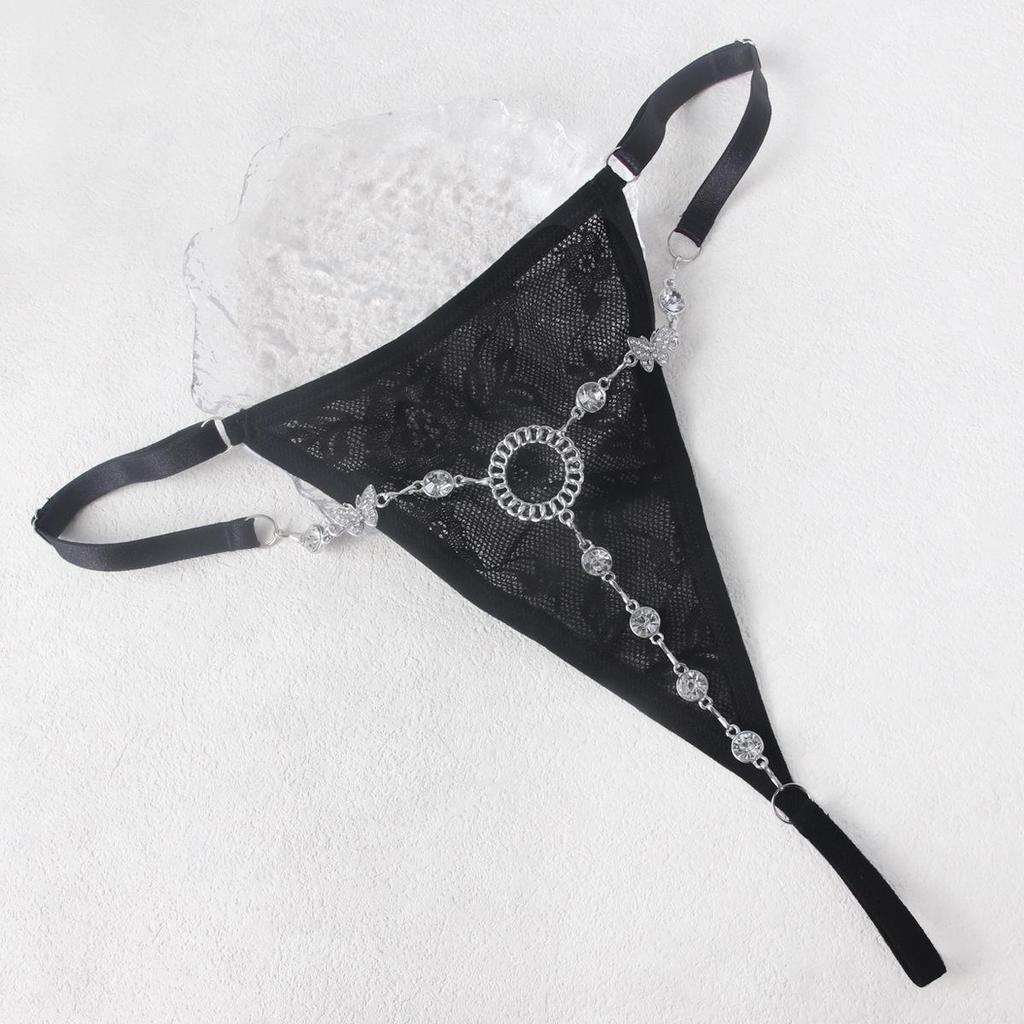 European & American Sexy Nightclub Diamond Body Chain & Mesh Panties Set