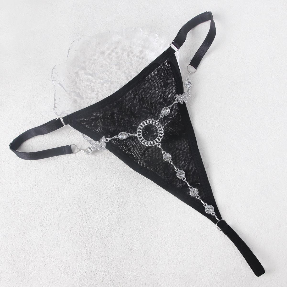 

Европейский и американский сексуальный клубный набор с бриллиантовой цепочкой для тела и сетчатыми трусиками серебряный