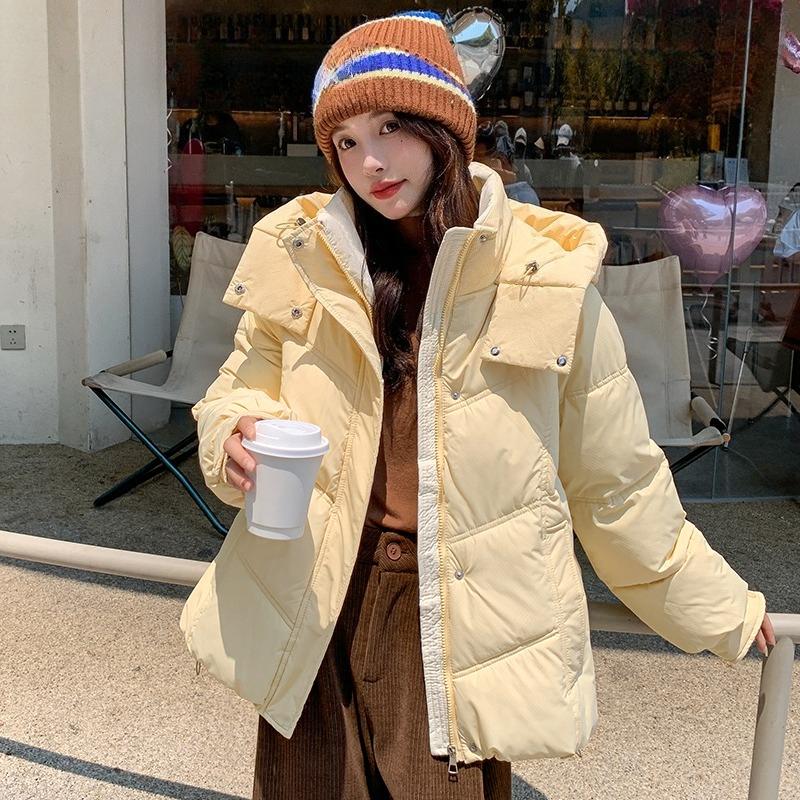 Korean Style Short Down Jacket Women Loose Fit Hooded Winter Coat Fashion Student Puffer
