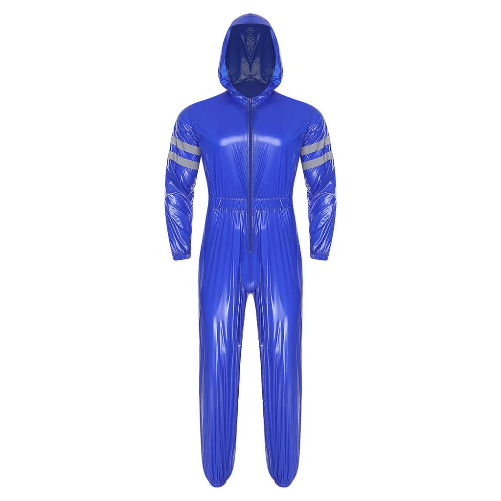 Pánské vysoce viditelné reflexní montérky, voděodolné, se zapínáním na zip vpředu, s dlouhým rukávem, elastickým pasem, s kapucí