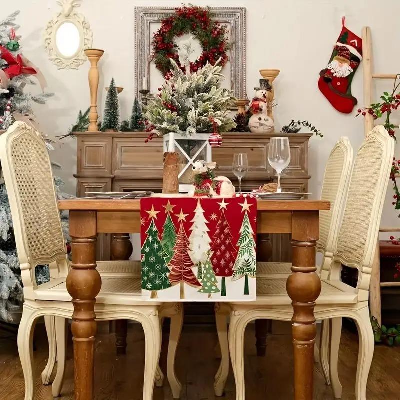 Christmas Table Runner Merry Xmas Home Decoration Ornament for Christmas Party Dinner Happy New Year Indoor Table Decor Accessory Supplies