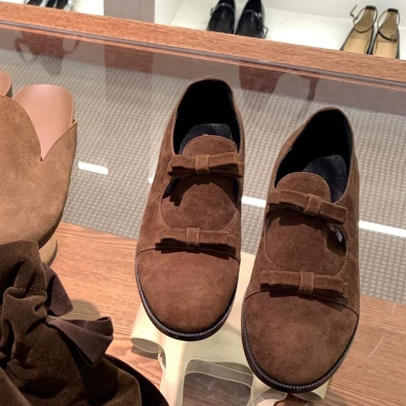 Genuine leather Korean version niche design double bow deep mouth loafers small leather shoes women's autumn and winter new versatile single shoes