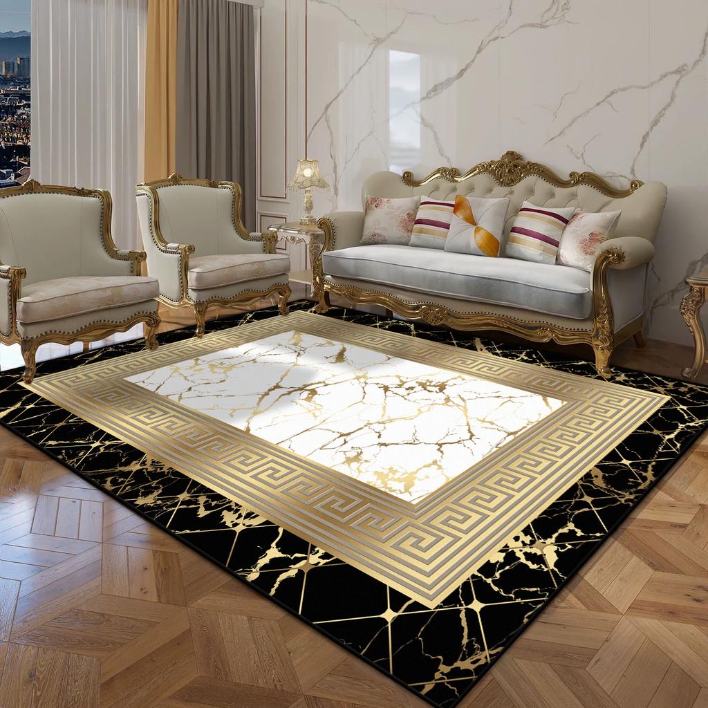 Golden Geometric CARPET FOR LIVE ROOM Decoration Home Sofa Fluffy Plush Rug Luxury Bedroom Bedside Soft Floor Mat Customizable