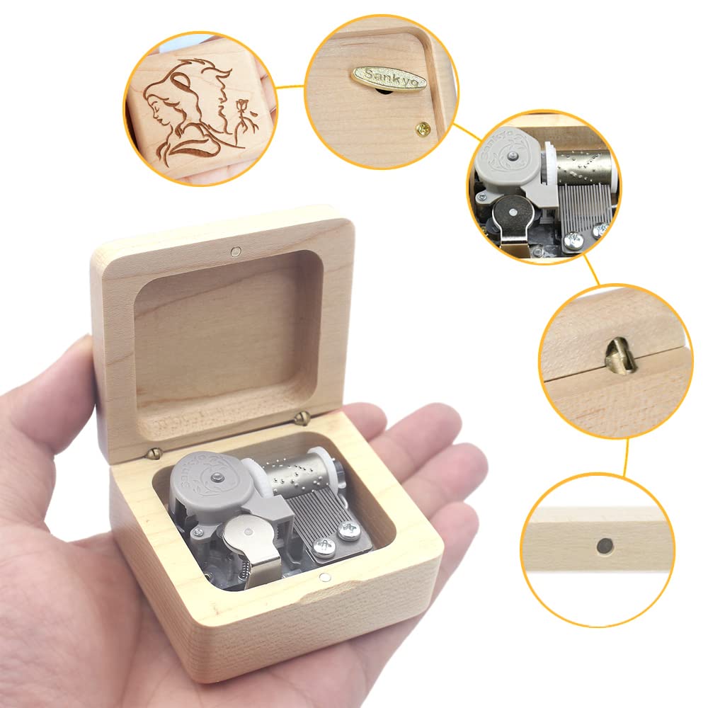 Sinzyo Music Box Wooden Music Box for Gifts for Friends Wood Beauty and the Anniversaries, Birthdays, Celebrations, Children's (Maple Beast)