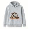 Kids Boys Girls Hooded Pullover Sweatshirt Cute Cartoon Cat Sushi Pattern Casual Soft Pullover Top for Daily Wear Gift for Sushi Lovers