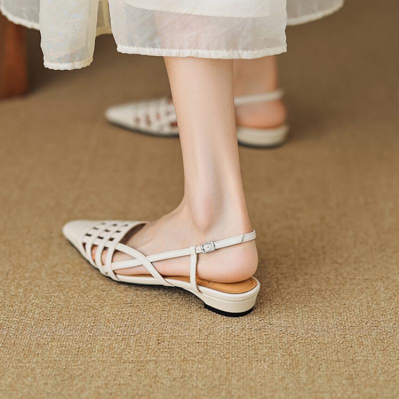 Summer women's bag head back empty sandals casual pointed head beef tendon soft sole leather white foot cover women's flat sandals