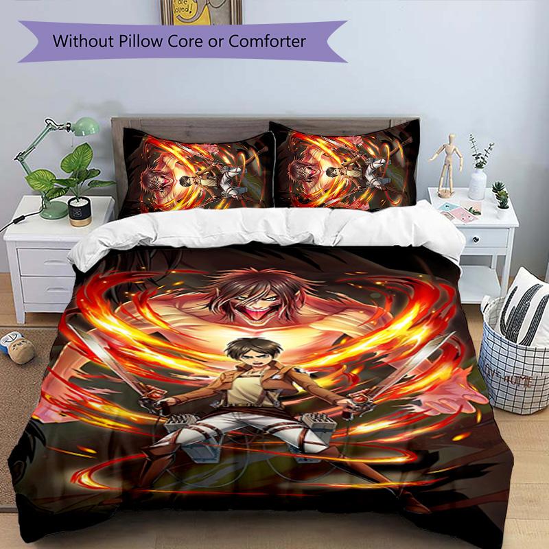 Eren & Mikasa 3pcs Bedding Set Duvet Cover Closure Includes 1 Duvet Cover & 2 Pillowcases for All Seasons Bedroom Home Dorm Decor