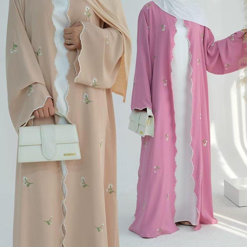 New Arrival Middle East Dubai Flower Embroider Lace Cardigan Dress Cardigan Embroidered Dress