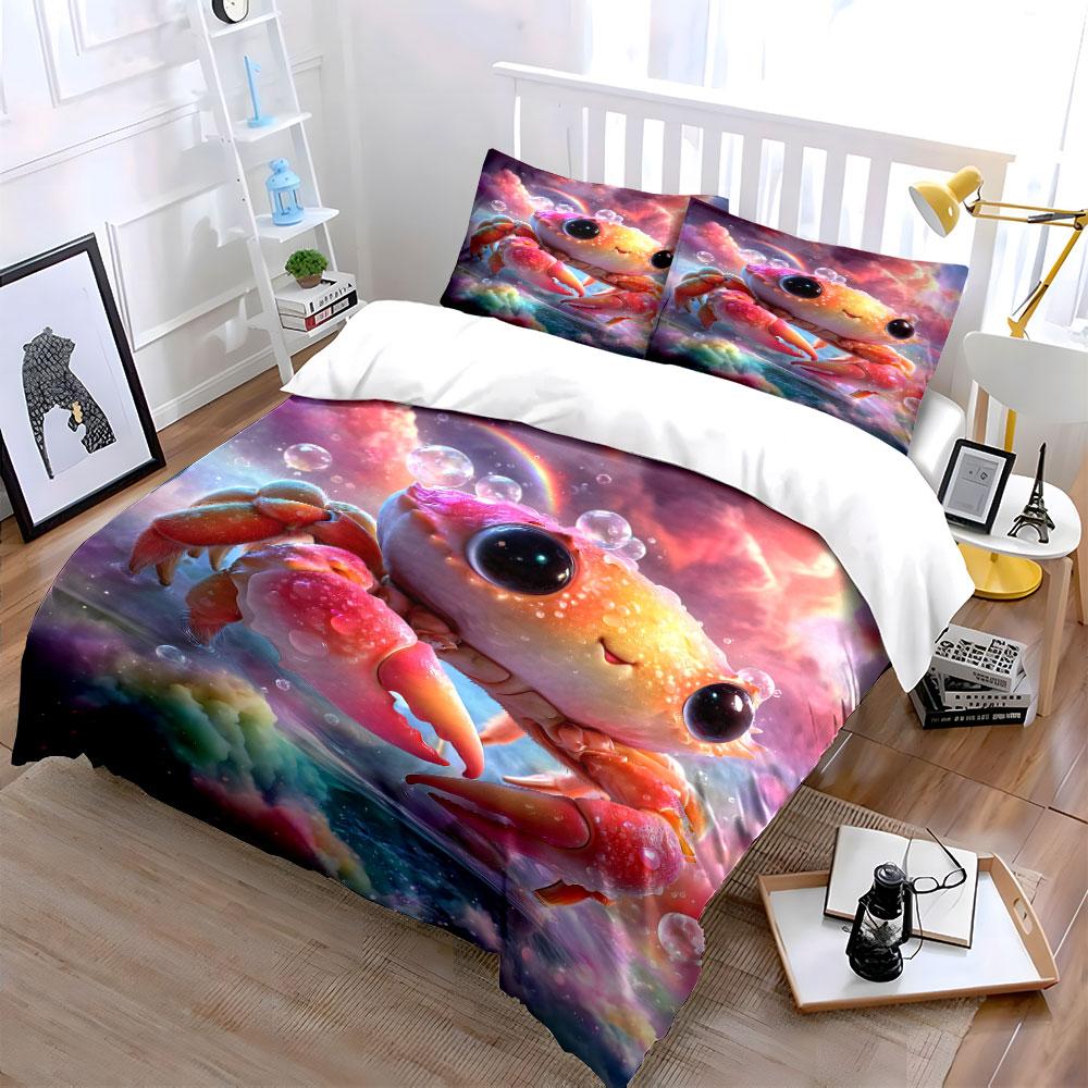 Adorable Rainbow Crab Design Bedding Duvet Cover Set (1*Duvet Cover 2*Pillowcases, without duvet insert)