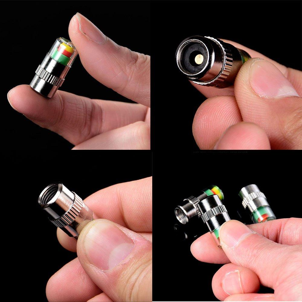 4Pcs Tire Pressure Gauge Caps: Fuel Saving Air Pressure Monitor, Visual 3-Color Alert Sensor, External Tpms Valve Cap For Truck