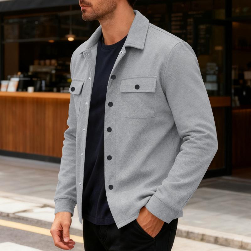 Men S Casual Slim Fit Single Breasted Collared Long Sleeve Solid Color Warm Jacket