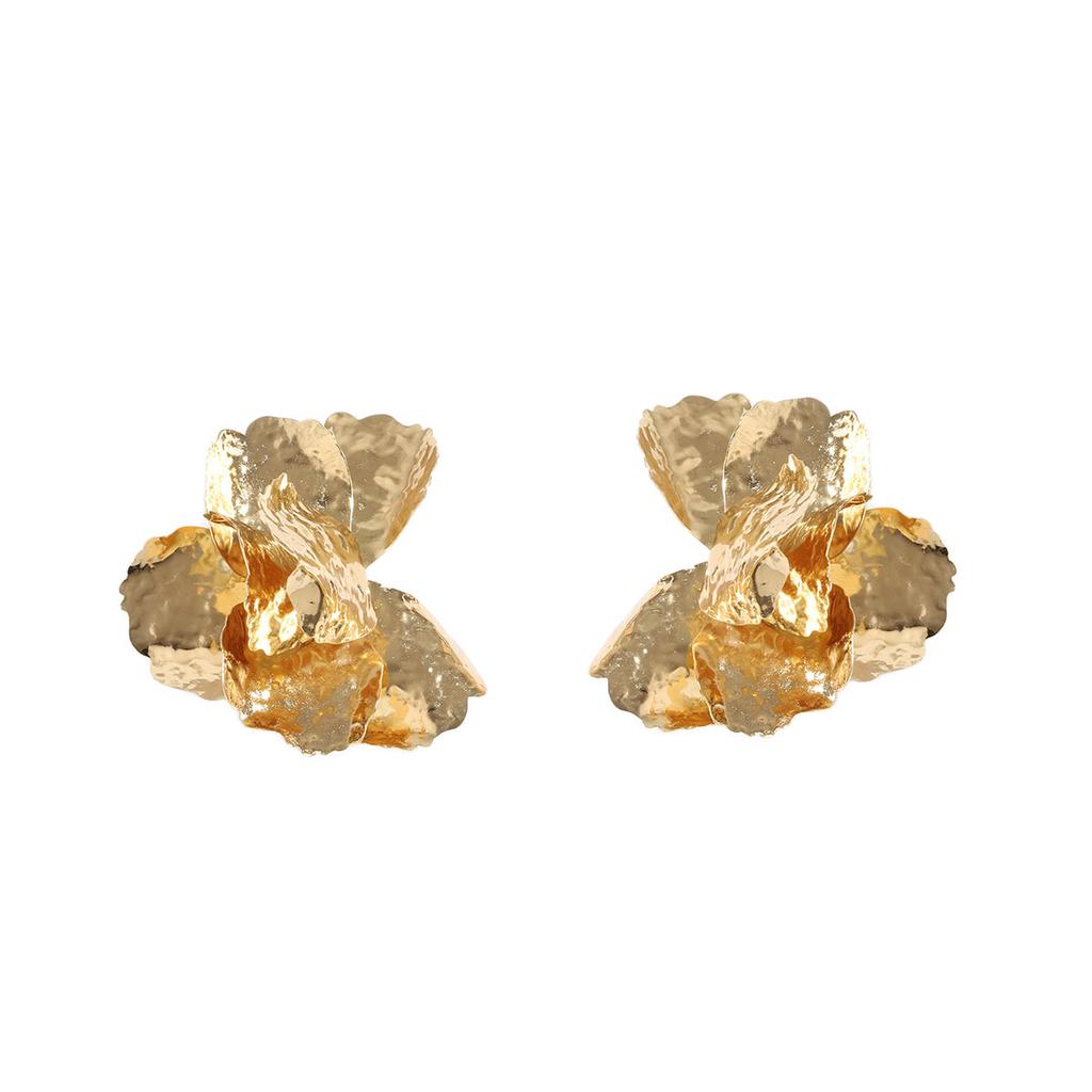 Retro Cold Wind Irregular Texture Metal Big Flower Stud Earrings, Versatile Temperament Trendy Women's Models