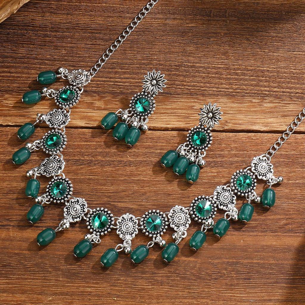 Boho Chic Beaded Tassel Choker Necklace & Retro Earrings Set for Women