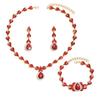 European and American Fashion Green Blue Red Rhinestone Necklace Earrings Bracelet Ring Set Full of Diamonds Four-piece Set 2026