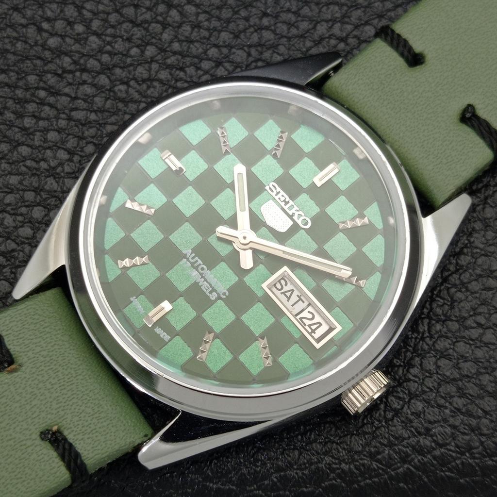 REFURBISHED SEIKO 5 AUTOMATIC MENS WATCH JAPAN MADE GREEN DIAL CUSTOM A440081-2 QV90-a440081