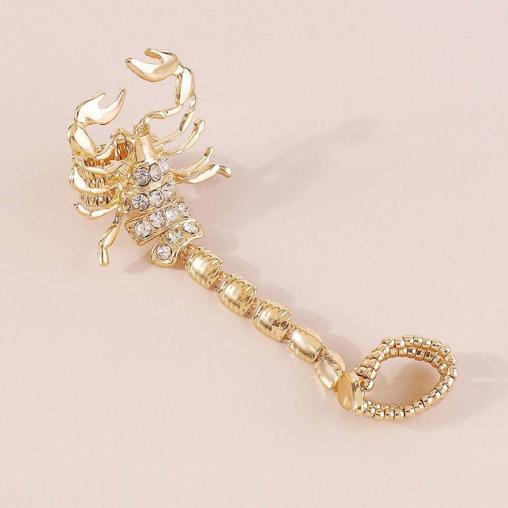 Rhinestone Scorpion Chain Ring Black Irregular Ring Rock Vintage Gold Ring  Girls