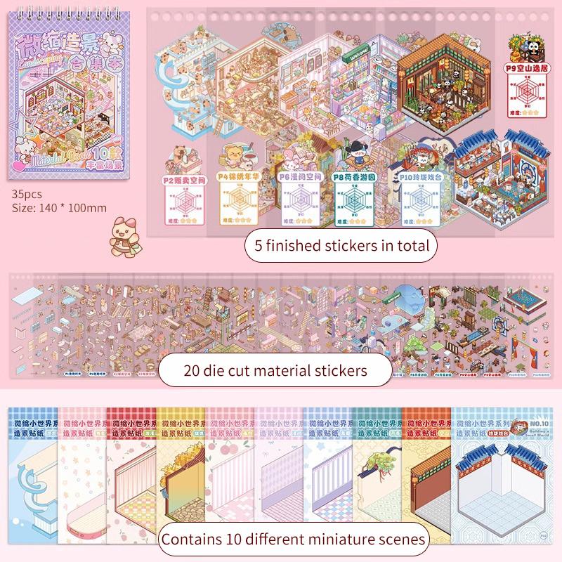 25 Scenes in 1Box Landscape Sticker Collection Box Cartoon Scene DIY Toy Game Festival Birthday Present Gift for Kid Girl Child