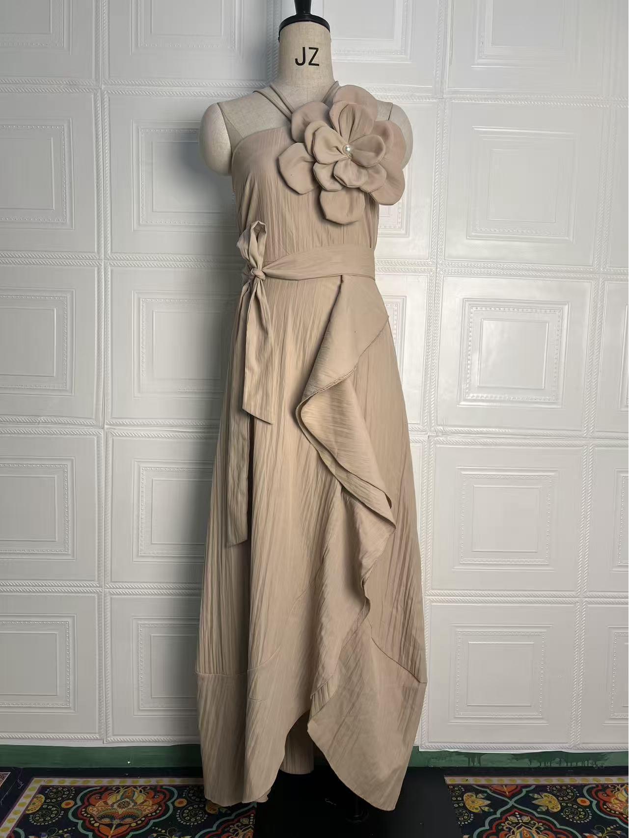 Летнее цветочное платье-сарафан с высокой талией 2025 S хаки