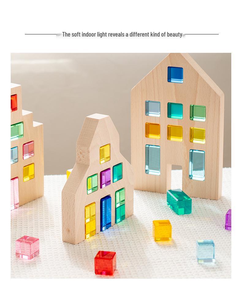 Transparent Rainbow 3D Building Blocks: Educational Acrylic Cubes for Children